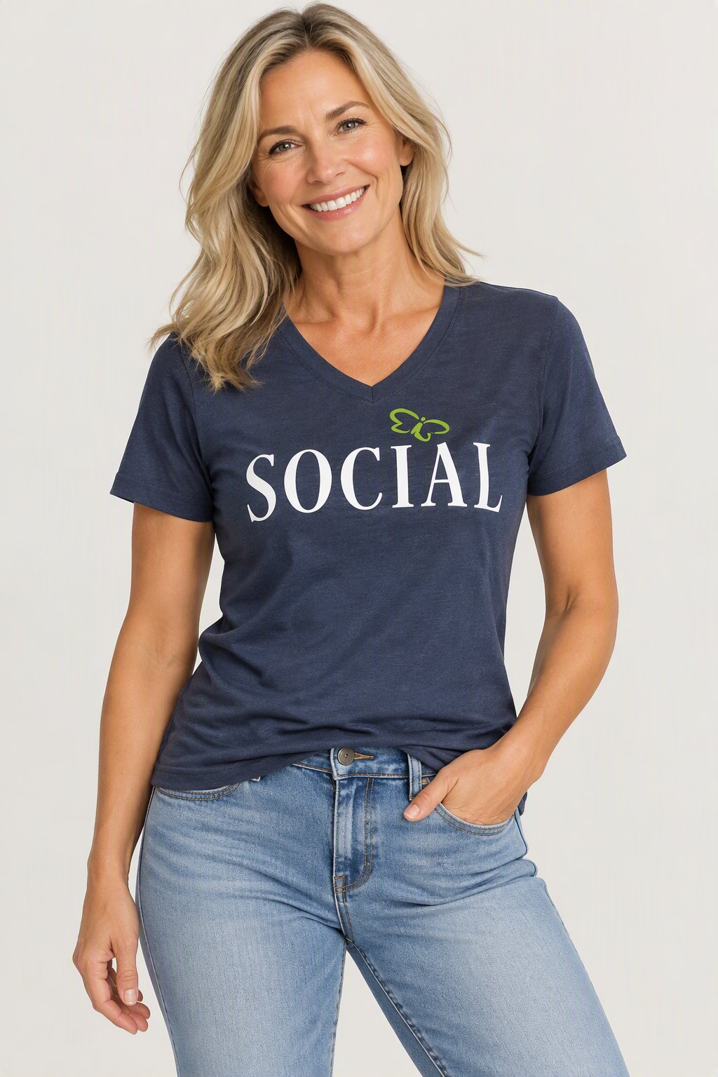Social Butterfly Ladies ladies V-Neck Tee