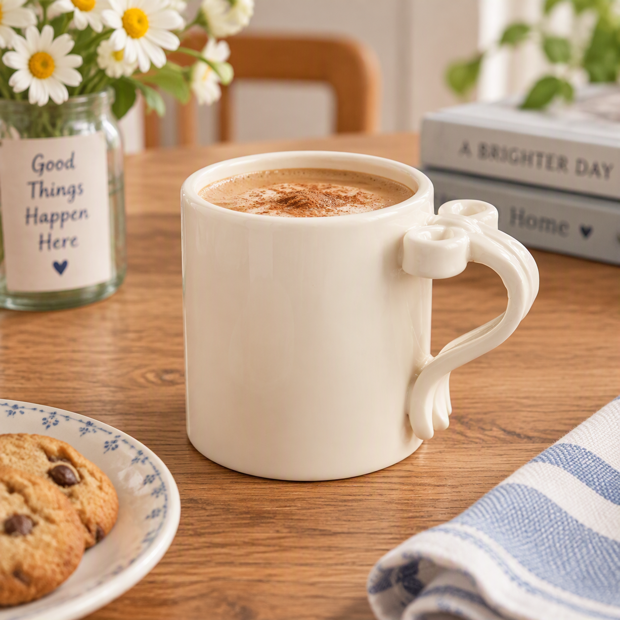 White Bow Handle Mug